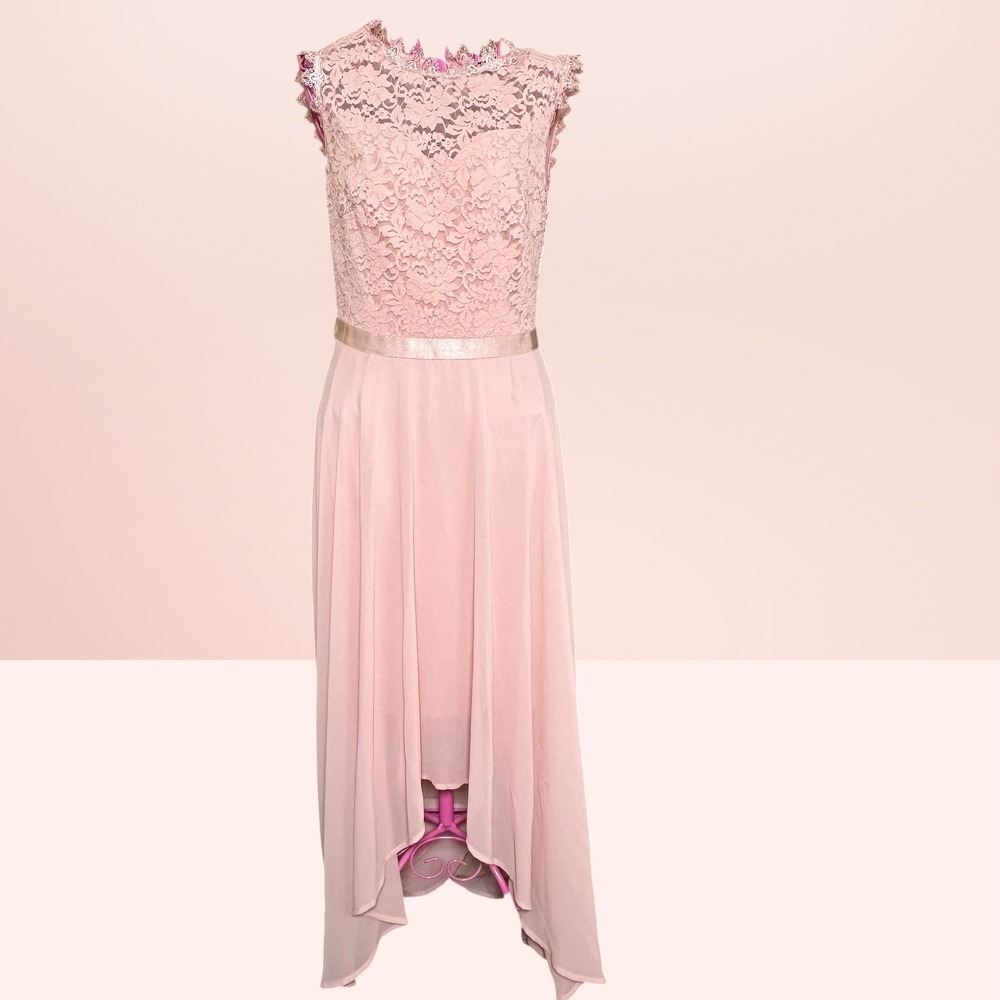 Miusol Lace High-Low Chiffon Dress M3991 Formal Wedding Guest Small Pink NEW